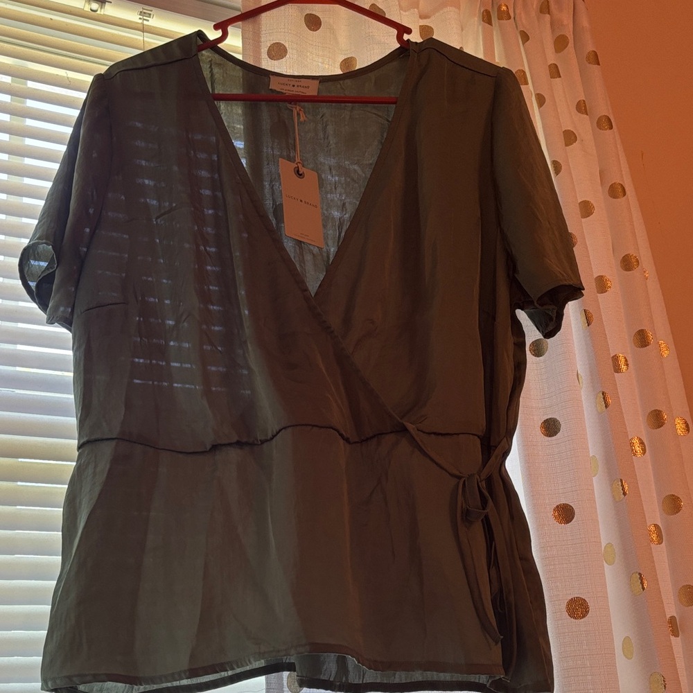 Lucky Brand Olive Wrap Blouse